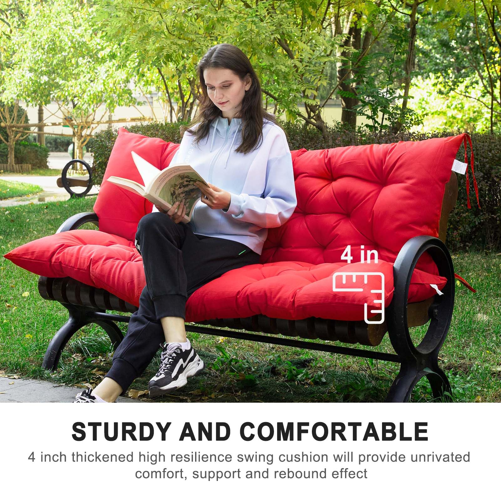 LCYY.JF Porch Swing Cushion,Waterproof Bench Cushion for Outdoor Furniture with Backrest, Thickened Swing Cushions 3 Seater Replacement with Ties for Porch,Patio,Outdoor,Backyard and Garden