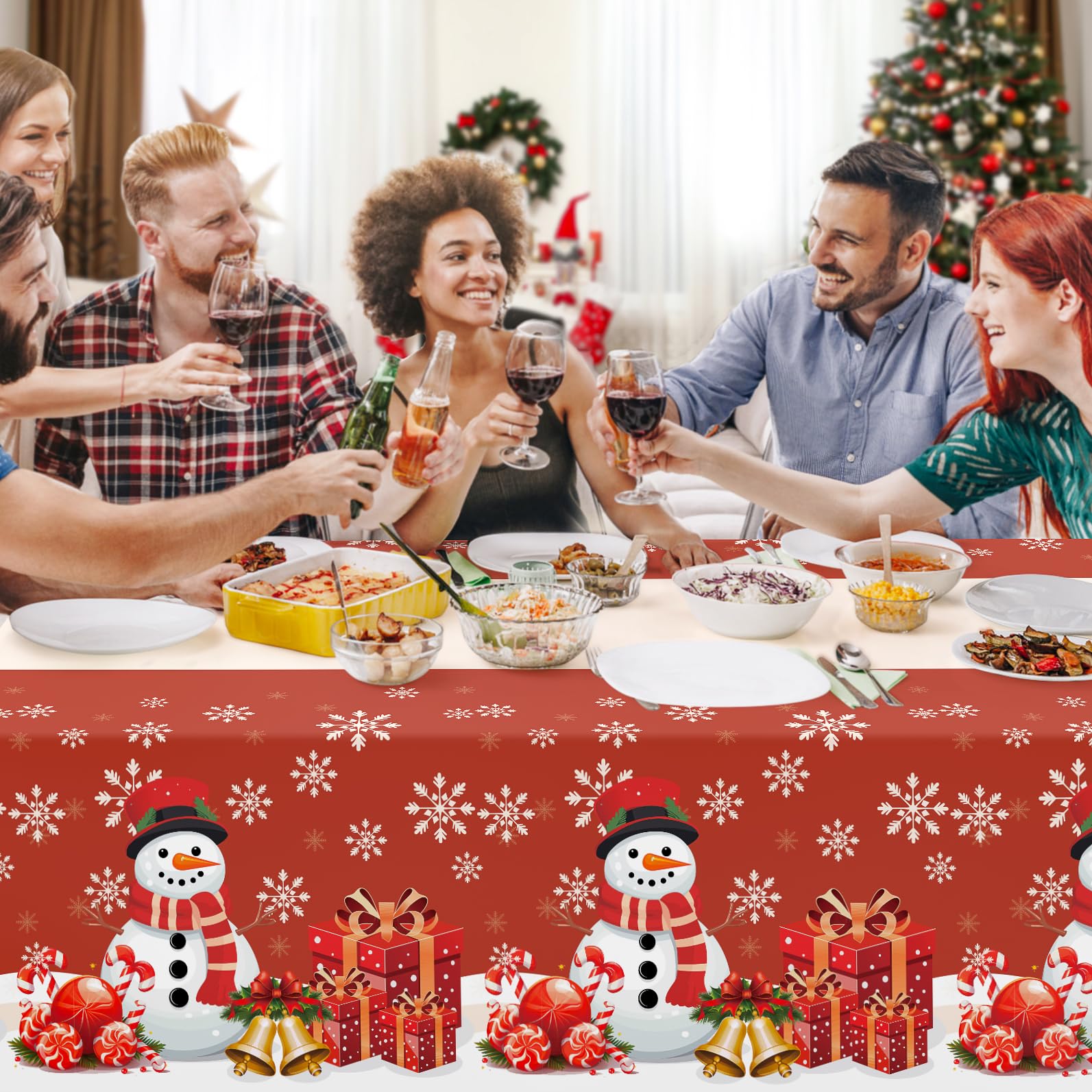 Christmas Tablecloth, 3 Pack Disposable Plastic Tablecloth 54" x 108" Christmas Party Supplies,Christmas Table Cloth Plastic Table Cover, Christmas Decorations Party for Indoor or Outside,Home,Dinner