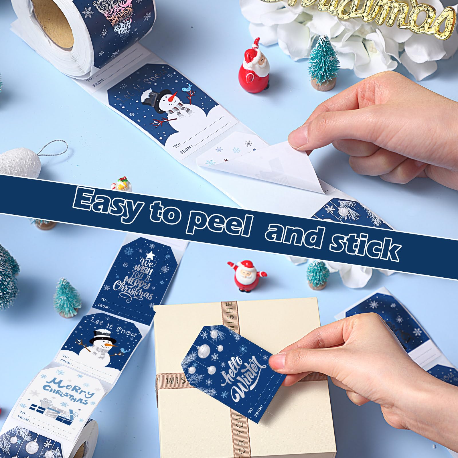 Pasimy 300 Pcs Christmas Gift Stickers Self Adhesive Christmas Gift Tag Christmas Label Sticker Snowman Xmas Tree Deer Name Sticker for Xmas Winter Holiday Party Supplies (2024 Version)