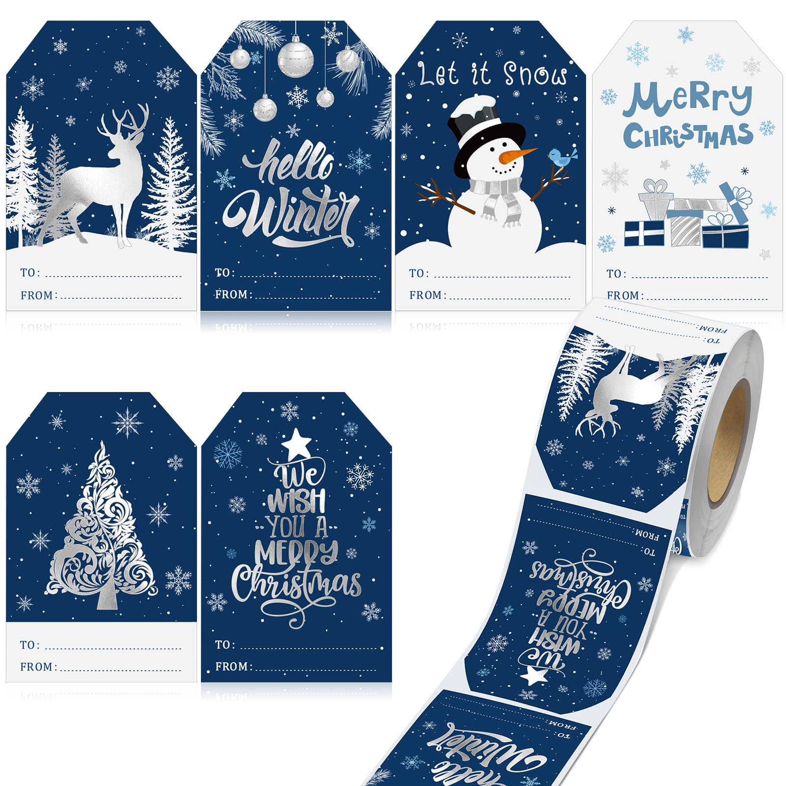 Pasimy 300 Pcs Christmas Gift Stickers Self Adhesive Christmas Gift Tag Christmas Label Sticker Snowman Xmas Tree Deer Name Sticker for Xmas Winter Holiday Party Supplies (2024 Version)