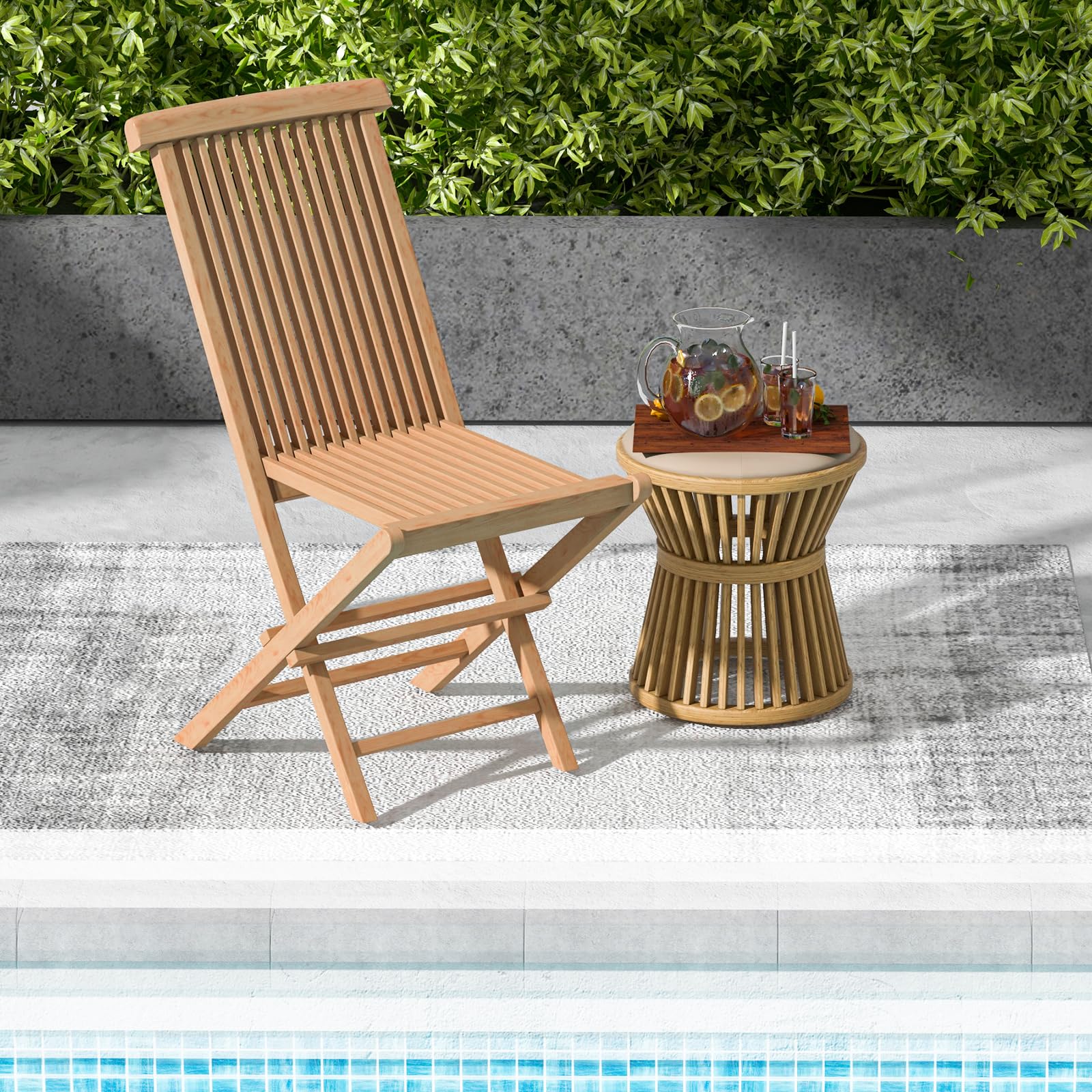 Tangkula 2 Piece Wood Patio Folding Chair, Sturdy Teak High-Back Chair with Slatted Design, Portable & Lightweight Outdoor Dining Chair, Natural Appearance, Perfect for Backyard, Camping