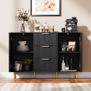 Cozy Castle Buffet Cabinet with Storage,47.2"Coffee Bar Cabinet,Large Sideboard Cabinet with Adjustable Shelves,Accent Cabinet with Doors and Drawers for Dining Room,Living Room,Entryway,Kitchen,Black