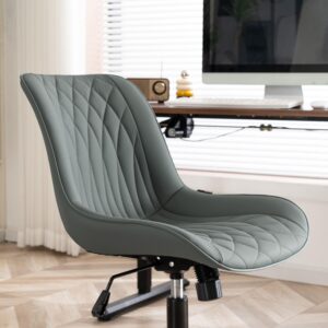 YOUNIKE Ergonomic Home Office Desk Chair Comfy Small Criss Cross Chair with Wheels Swivel Adjustable Modern Vanity Chair High Back Armless Cute Leather Upholstered Rolling Task Chair Greyish Green