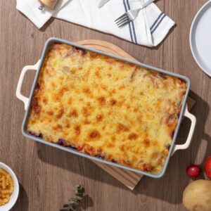 Fun elements 4.3-Quart Ceramic Baking Pan, 9 x 13-Inch Rectangular Baking Pan with Handles for Casseroles, Cakes, Lasagna Dish, Makes a Great Thanksgiving Christmas Gift (Grey)