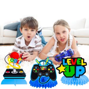 Video Game Honeycomb Centerpieces 12Pcs Game Party Table Centerpieces Blue Video Game Birthday Decorations Game Theme Party Table Decoration for Game On Baby Shower Supplies