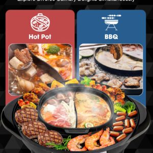 Soupify 2 in 1 Hot Pot with Grill, Electric Korean BBQ Grill, Independent Dual Temperature Control & Non-stick Pan, Multi-function Smokeless Barbecue Grill for Family and Friends Gathering