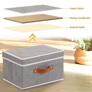 YheenLf Fabric Storage Bins with Lids, Linen Foldable Storage Boxes, Closet Storage Organizer Containers with Handles, Storage Cube for Bedroom, Grey, 1 Pack, 13 x 9.1 x 7.9 in