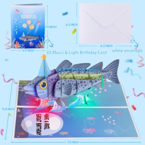 Funny Fish Themed 3D Pop Up Musical Birthday Cards For Men, Funny Greeting Card W/Lights and Happy Birthday Song for Dad, Men, Fisherman,Him, Husband, Grandpa