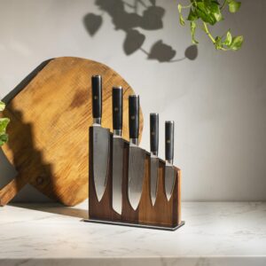 Yatoshi Magnetic Kitchen Knife Block Set 6 Pcs - Japanese 67 Layer High-Grade VG-10 Damascus Steel Knives, Sharp, G10 Handle Professional Kitchen Knife Set