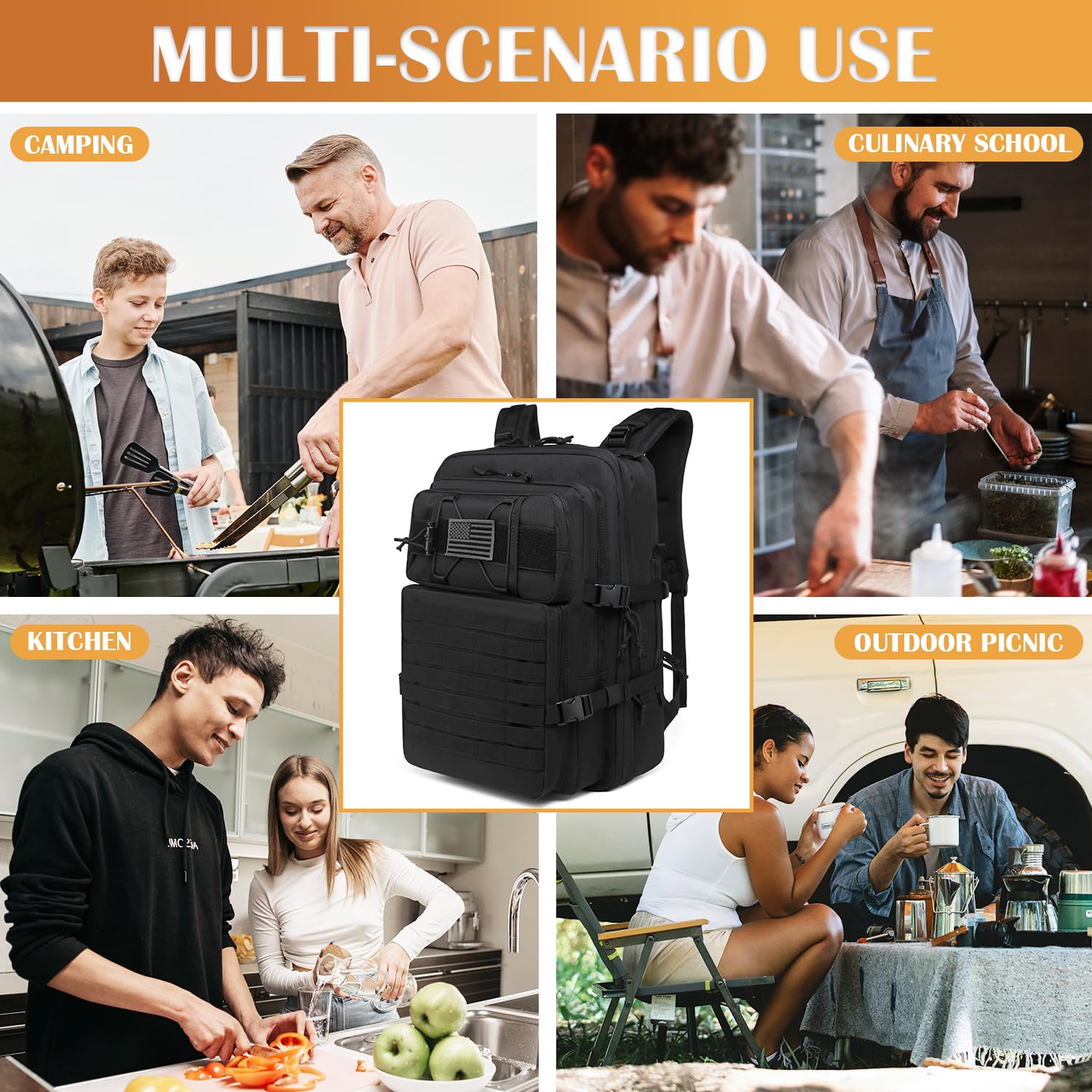 SunForMorning Chef Knife Bag, Tactical Backpack for Chef, Knife Carrying Case with 30+ Pockets for Knives and Culinary Tools, Professional Chef Knife Set Bag Backpack - Bag Only