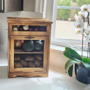 Ikee Design Free Assemble Wooden Countertop Potato and Onion Storage Bin Box,Countertop Storage Cabinet, Wooden Bread Boxes, Potato Storage, Coffee Station,11.8W x 6.8D x 16H in, Rustic Color