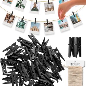 Mini Clothes Pins Wooden Clothespins for Photo 1 Inch 150 PCS Tiny Wood Clips Close Pins for Baby Clothing Hanging Classroom Crafts (Black)