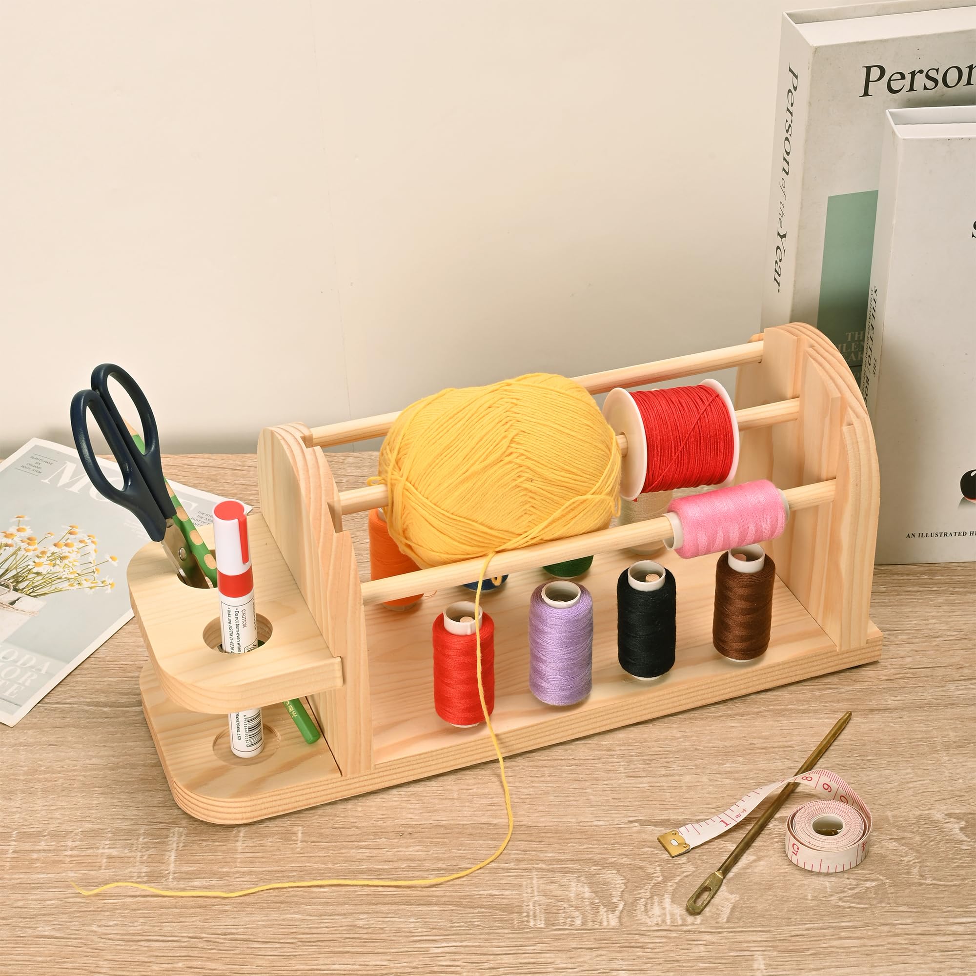 Sparkle Race Wooden Crochet Yarn Holder Sewing Thread Organizer, Yarn Storage for Crochet Yarn Ball Knitting & Crochet Supplies, Spool Thread Holder Ribbon Holder Organizer Rack for Sewing Accessories