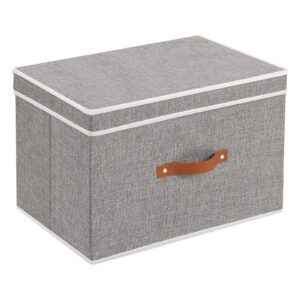 yheenlf fabric storage bins with lids, linen foldable storage boxes, closet storage organizer containers with handles, storage cube for bedroom, grey, 1 pack, 13 x 9.1 x 7.9 in