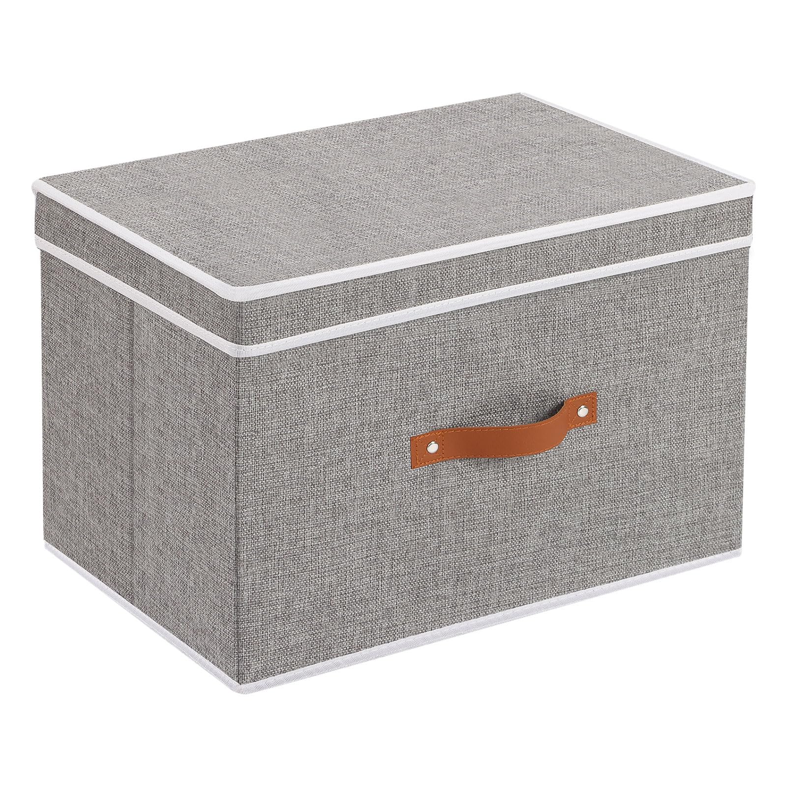 YheenLf Fabric Storage Bins with Lids, Linen Foldable Storage Boxes, Closet Storage Organizer Containers with Handles, Storage Cube for Bedroom, Grey, 1 Pack, 13 x 9.1 x 7.9 in