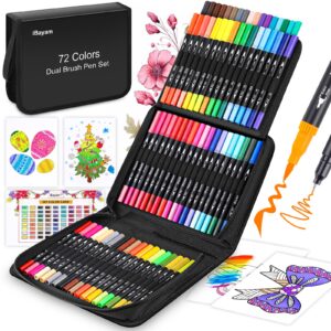 ibayam art markers set, 72 colors dual tip brush pens for adult coloring book, note-taking, calligraphy, journaling, sketching & lettering, with gift case for kids adult teens school art supplies