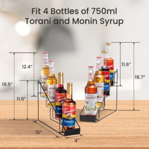 mustry Coffee Syrup Rack for Coffee Bar Accessories, Coffee Syrup Holder Fits with Torani and Monin Syrup, Coffee Bar Organizer Holds 4 Bottles, 2 Pack