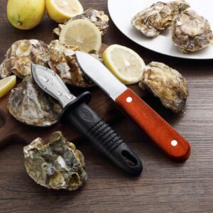 Hunnycook Oyster Shucking Knife Set, 7.9-inch and 6.8-inch Stainless Steel Oyster Shuckers, 1 Plastic Handle Oyster Knife, 1 Wooden Handle Oyster Knife, 2 Pairs of Level 5 Cut-resistant Gloves (L)