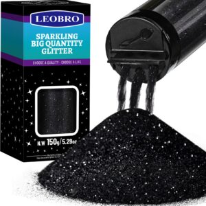 leobro glitter, black glitter, 150g/5.29oz black fine glitter, glitter for crafts, black glitter powder craft glitter glitter, extra fine glitter for resin crafts diy halloween decorations, 0.2mm