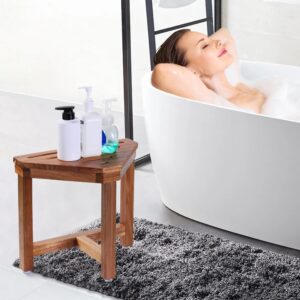 Boulphia Shower Stool for Shaving Legs 13.3 in, Acacia Wood Corner Shower Stool, Shower Foot Rest for Shaving Legs Suitable for Small Shower Spaces-Safe & Stable, Non-Slip Design