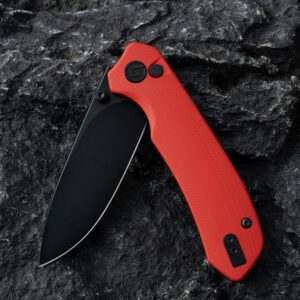 OLITANS G032 Button Lock Pocket Knife, 3.3" 14C28N Blade, folding Knife with Thumb Stud Opener for EDC 4.5oz (G10 Red+Black Blade)