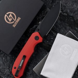 OLITANS G032 Button Lock Pocket Knife, 3.3" 14C28N Blade, folding Knife with Thumb Stud Opener for EDC 4.5oz (G10 Red+Black Blade)