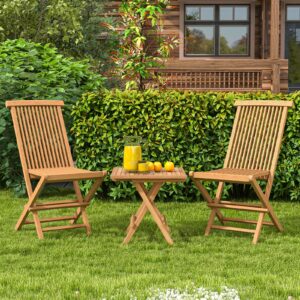 Tangkula 2 Piece Wood Patio Folding Chair, Sturdy Teak High-Back Chair with Slatted Design, Portable & Lightweight Outdoor Dining Chair, Natural Appearance, Perfect for Backyard, Camping