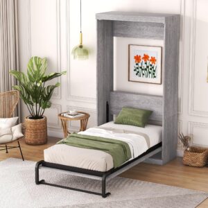 Harper & Bright Designs Twin Size Murphy Bed, can be Folded into a Cabinet, Gray