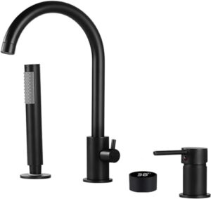 bath rim fitting with hand shower, 4-hole bath rim fitting, 4-hole bath mixer fitting for the bathtubs, bath fitting with pull-out hand shower (color : black, size : 4-loch)