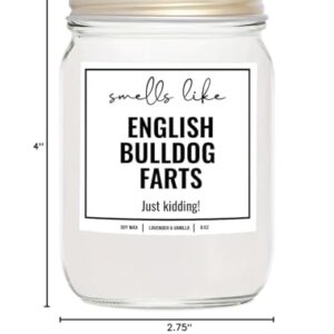 YouNique Designs Smells Like English Bulldog Farts Candle 8 oz - English Bulldog Gifts for Bulldog Lovers - Bulldog Lover Gifts Dog Farts Candle - Funny Bulldog Themed Gifts (Lavender & Vanilla)