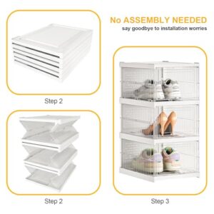 ZHAIXIAONIAN Foldable Shoe Rack Large Shoe Organizer for Closet 6 Tier Collapsible Shoe Storage Organizer Sneaker Containers Bins Holder Solid Clear Plastic Stackable Shoe Boxes, Fit US Size 13