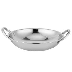 Uonlytech Stainless Steel Wok, Double Handle Wok Frying Pan Heavy Duty Wok Pan Round Bottom Wok for Kitchen Accessory, Chinese Style Stir-Fry