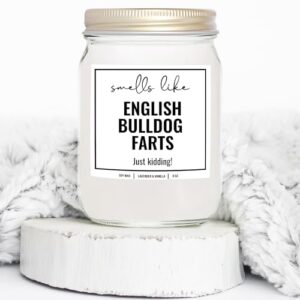 YouNique Designs Smells Like English Bulldog Farts Candle 8 oz - English Bulldog Gifts for Bulldog Lovers - Bulldog Lover Gifts Dog Farts Candle - Funny Bulldog Themed Gifts (Lavender & Vanilla)