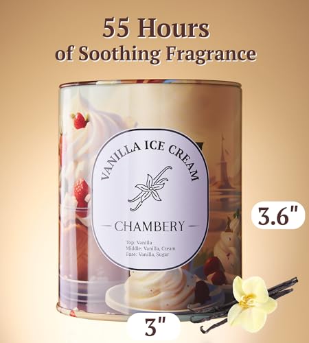 CHAMBERY Vanilla Bean Candle | Sundae Desert Artistry in Tin | Soy Wax with Lead-Free Cotton Wick | 55-Hour Burn | Timeless Aroma for All Seasons