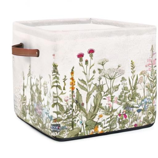 13x13x13 Storage Cube Bins Spring Flowers Floral Storage Cubes 13 inch Collapsible Storage Bins Cubby Storage Baskets for Organizing Shelf Cabinet Bookcase Boxes