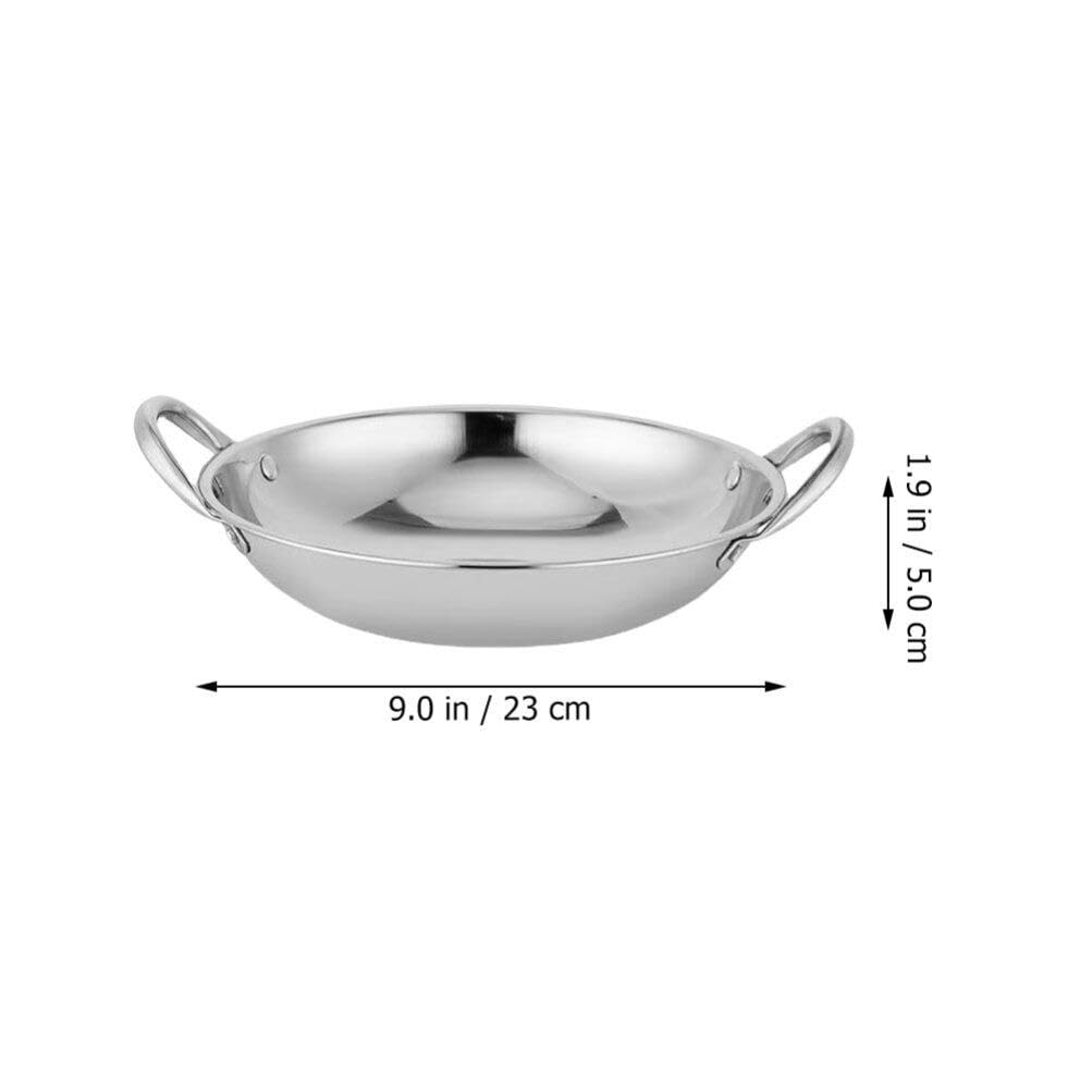 Uonlytech Stainless Steel Wok, Double Handle Wok Frying Pan Heavy Duty Wok Pan Round Bottom Wok for Kitchen Accessory, Chinese Style Stir-Fry