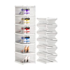 zhaixiaonian foldable shoe rack large shoe organizer for closet 6 tier collapsible shoe storage organizer sneaker containers bins holder solid clear plastic stackable shoe boxes, fit us size 13