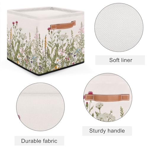 13x13x13 Storage Cube Bins Spring Flowers Floral Storage Cubes 13 inch Collapsible Storage Bins Cubby Storage Baskets for Organizing Shelf Cabinet Bookcase Boxes