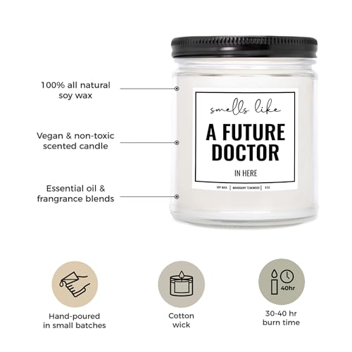 YouNique Designs Future Doctor Gifts Candle 9 oz - Med Student Gift, Medical Student Gifts & Medical School Graduation Gifts - Future Doctor Gifts for Medical Students (Mahogany Teakwood)