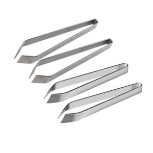 stainless steel fish bone tweezers flat and slant pliers set, kitchen cooking tweezers meat hair remover tool for home and restaurant (4 pack)