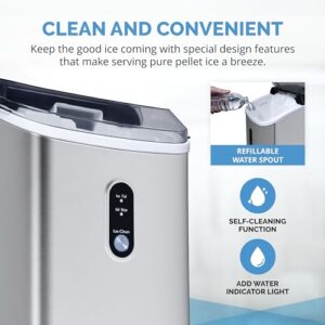 Newair Nugget Countertop Ice Maker Machine | 26 lbs. | Sonic Ice Maker in Stainless Steel, Self-Cleaning Function, Refillable Water Tank, Perfect Canes Ice for Kitchens, Offices, Home Coffee Bars