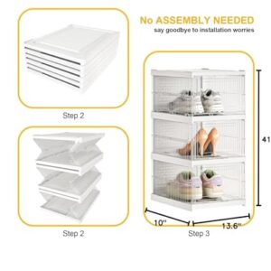 ZHAIXIAONIAN Foldable Shoe Rack Large Shoe Organizer for Closet 6 Tier Collapsible Shoe Storage Organizer Sneaker Containers Bins Holder Solid Clear Plastic Stackable Shoe Boxes, Fit US Size 13