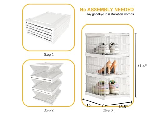 ZHAIXIAONIAN Foldable Shoe Rack Large Shoe Organizer for Closet 6 Tier Collapsible Shoe Storage Organizer Sneaker Containers Bins Holder Solid Clear Plastic Stackable Shoe Boxes, Fit US Size 13