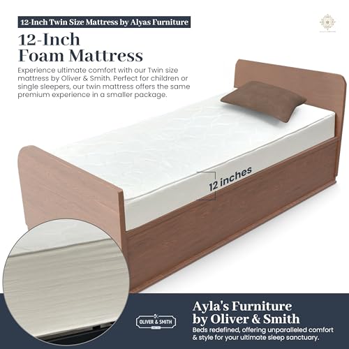 Aylas Furniture Twin Bed Mattress 12 Inch Twin Foam Mattress High Density Reflex Support Layer & Visco-Elastic Comfort Foam with Premium Polyester Cover Eco-Friendly Breathable Firm Twin Mattress