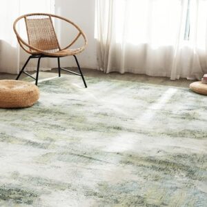 carvapet washable rug 8x10, green modern abstract area rugs, low pile rugs with rubber backing, stain resistant rugs for living room, foldable machine washable area rug