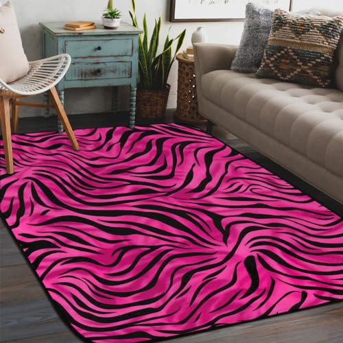 FZDXZJJ Abstract Zebra Print Area Rug for Living Room Bedroom 5'x 7',Rose Red Carpet for Dining Room Kids Playroom Kitchen Office Backyard Patio Nursery Rug Throw Rug Home Decor