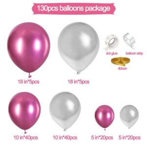 Hot Pink Silver Balloons Chrome Metallic Party Balloon Kit Arch For Party Decoration Baby Shower Wedding Holiday