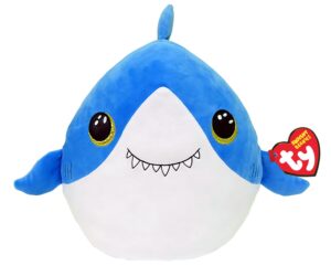 ty squishy beanies - finsley the shark soft plush cushion with glitter eyes - gift idea for young and old - all to collect - 22cm - t39366