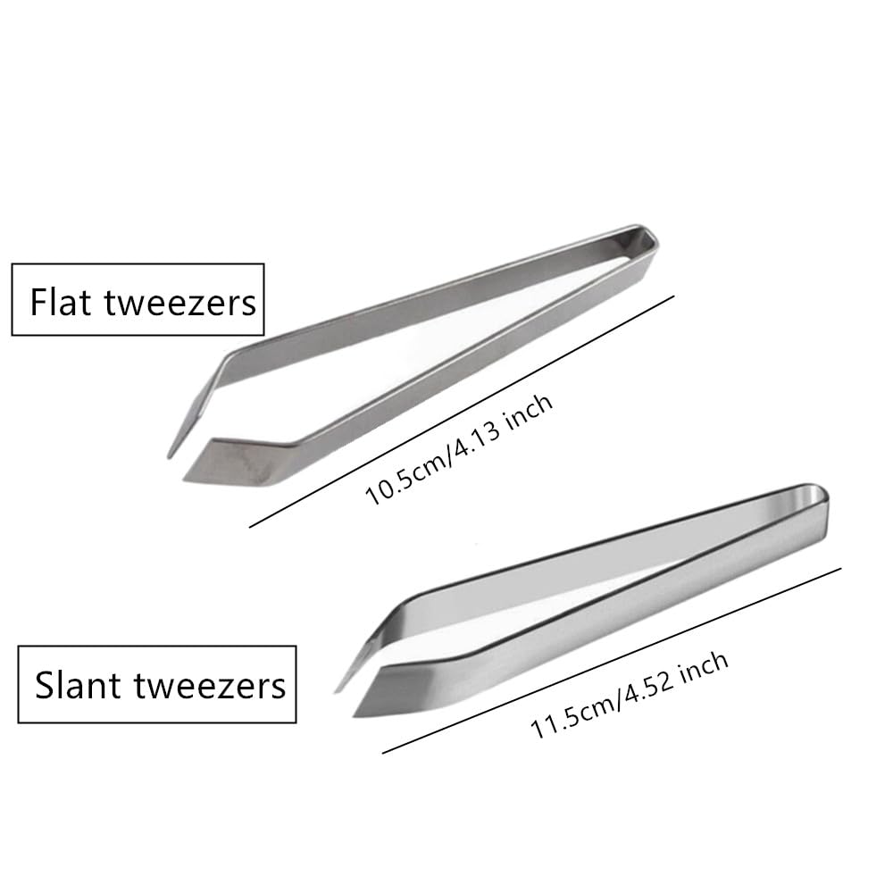 Stainless Steel Fish Bone Tweezers Flat and Slant Pliers Set, Kitchen Cooking Tweezers Meat Hair Remover Tool for Home and Restaurant (4 Pack)