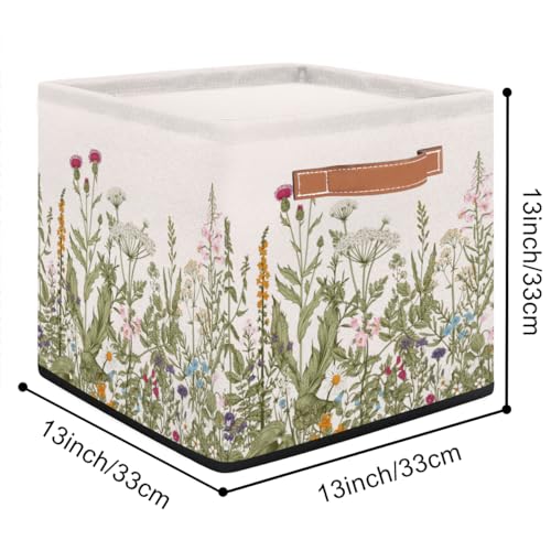 13x13x13 Storage Cube Bins Spring Flowers Floral Storage Cubes 13 inch Collapsible Storage Bins Cubby Storage Baskets for Organizing Shelf Cabinet Bookcase Boxes